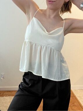 American Eagle Outfitters Ivory Cowl Peplum Camisole Top
